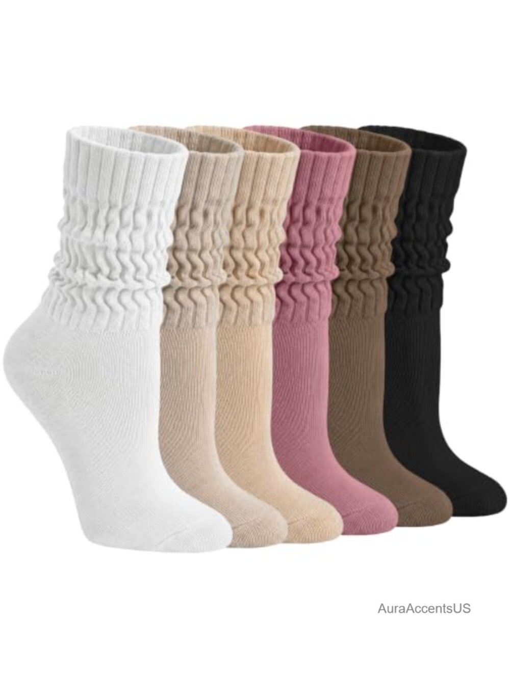 6 Pairs Slouchy Socks Women Soft Cotton Crew Scrunch Socks